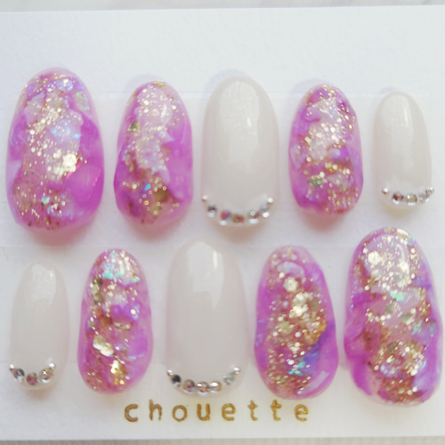 ネイルチップつけ爪 キラキラ ニュアンスアート ワンホン韓国ギャル  