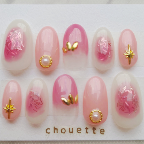 ネイルチップつけ爪 チークネイル キラキラ ワンホン韓国ギャル量産型