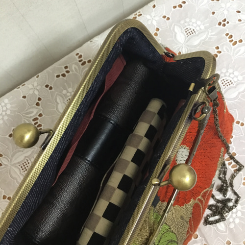 ハンドメイド・リメイク・帯・カバン・がま口バック・黒・2way ハンドメイド・リメイク・帯・カバン・がま口バック・黒・2way