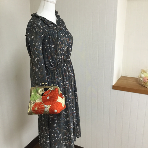 ハンドメイド・リメイク・帯・カバン・がま口バック・黒・2way ハンドメイド・リメイク・帯・カバン・がま口バック・黒・2way