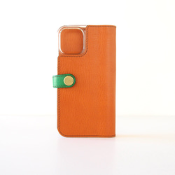 『ケロPhone』グリーン×オレンジブラウン　カエルのスマホケース　手帳型ケース 2枚目の画像