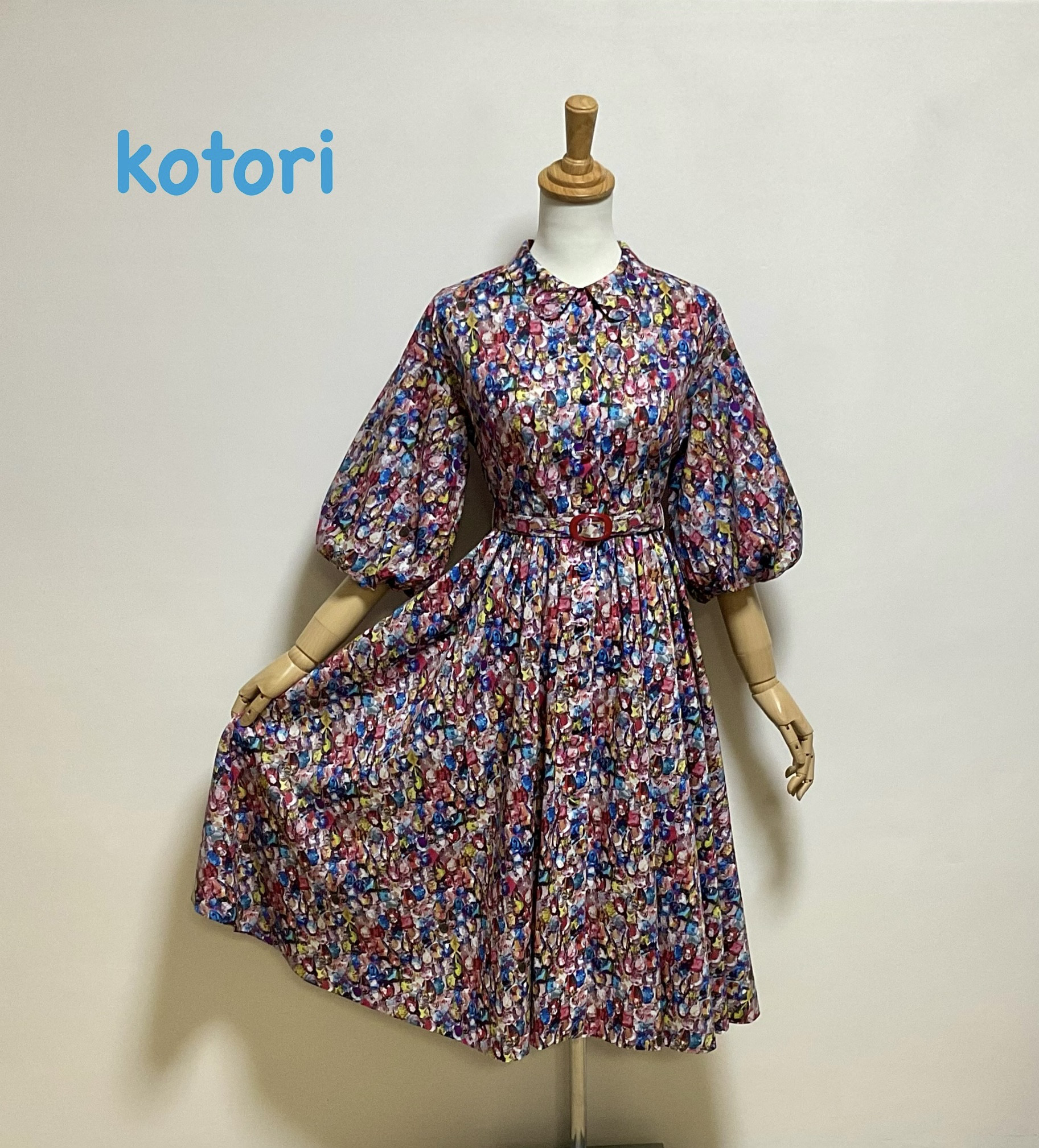 リバティタナローンハンドメイドフレアワンピース