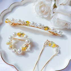 ミモザハンドメイド2024】ミモザとパールのヘアクリップ ヘアクリップ