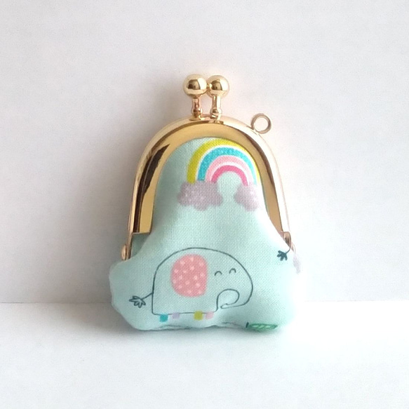 小さいがま口♪豆姫♪小さい財布,小銭入,ポーチ,サコッシュ,clasp,象,虹,elephant, rainbow 2枚目の画像