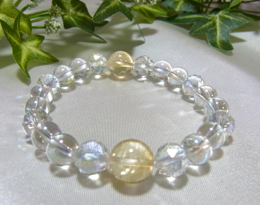 輝く光/8ミリカット水晶/オーロラ水晶/10ミリ玉シトリン/天然石/送料無料/サイズM