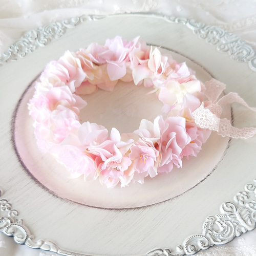 サイズ調整可能 ♪ やわらか花かんむり/ベビーピンク~桜 サイズ調整可能 ♪ やわらか花かんむり/ベビーピンク~桜