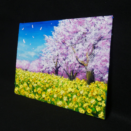 油絵 油彩 油彩画 絵 絵画 【菜の花と桜】 絵画 HR 通販 17301944