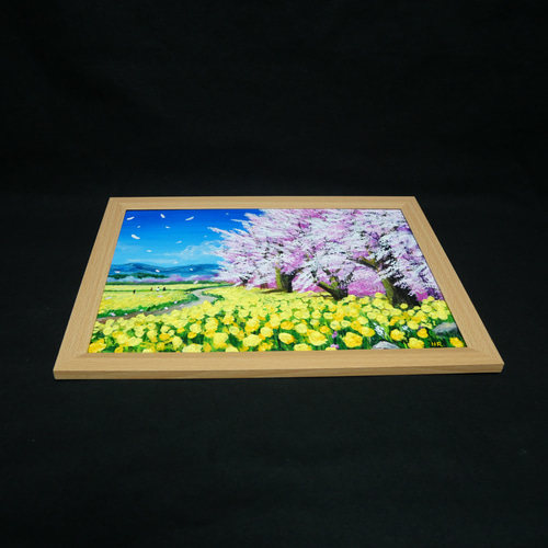 一点物・油彩画【希望の花咲く春の日】 額装対応可 春を告げる花の絵