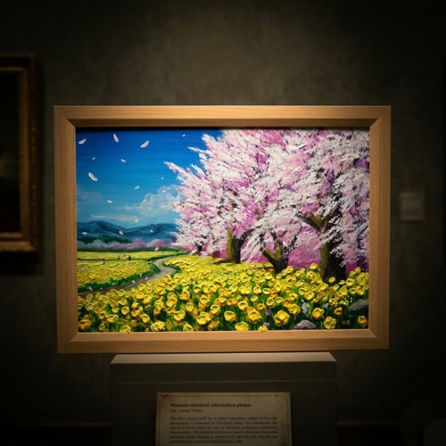 一点物・油彩画【希望の花咲く春の日】 額装対応可 春を告げる花の絵