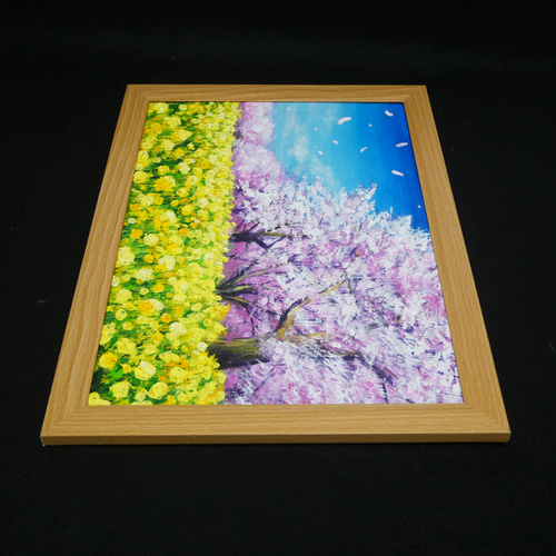 油絵 油彩 油彩画 絵 絵画 【菜の花と桜】 絵画 HR 通販 17301944
