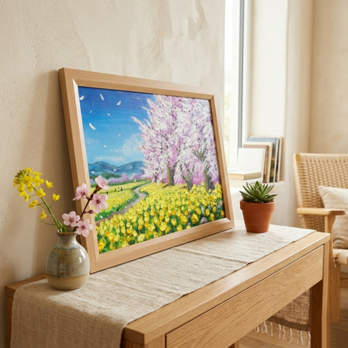 一点物・油彩画【希望の花咲く春の日】 額装対応可 春を告げる花の絵