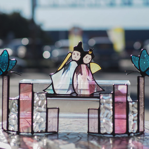 春・蝶と桜色 ステンドグラス サンキャッチャー ピンク サン
