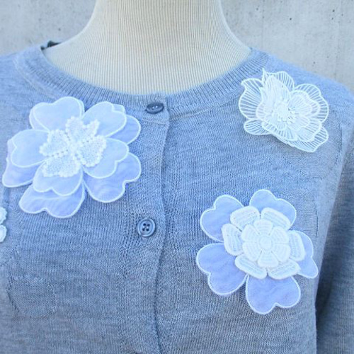 SALE 新品リメイクハンドメイド ケミカルレース花モチーフ付き