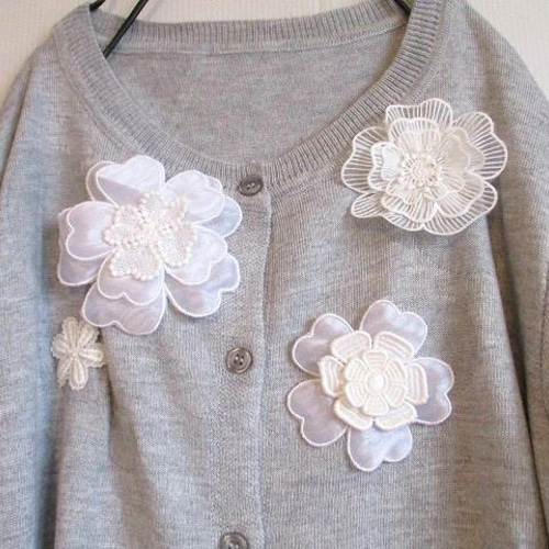 SALE 新品リメイクハンドメイド ケミカルレース花モチーフ付き