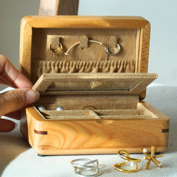 高級天然木製 小型ジュエリーボックス - 多機能収納＆ 鏡付き - エレガントなデザイン 5枚目の画像