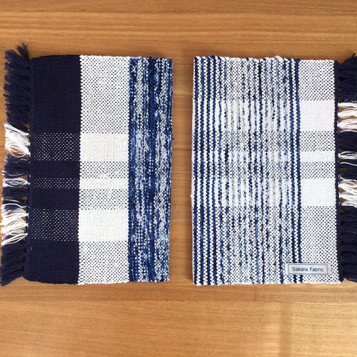 裂き織り」ランチョンマット 【ホワイト✽ネイビー】2枚ペア