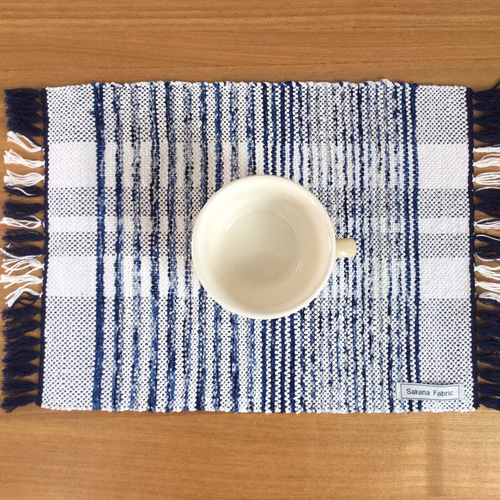 裂き織り」ランチョンマット 【ホワイト✽ネイビー】2枚ペア