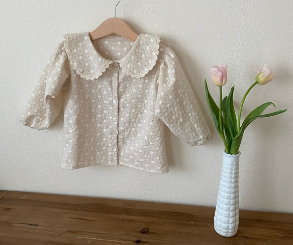 リネン花柄刺繍レースブラウス ベビー服 子供服 70 80 90 100 リネン  