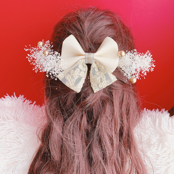 【即日発送】3点セット／リボンフラワープリントレギンス・ブラトップ・ヘアバンド ハーフアップ☆プリザーブドフラワー☆ドライフラワー☆ヘッドドレス