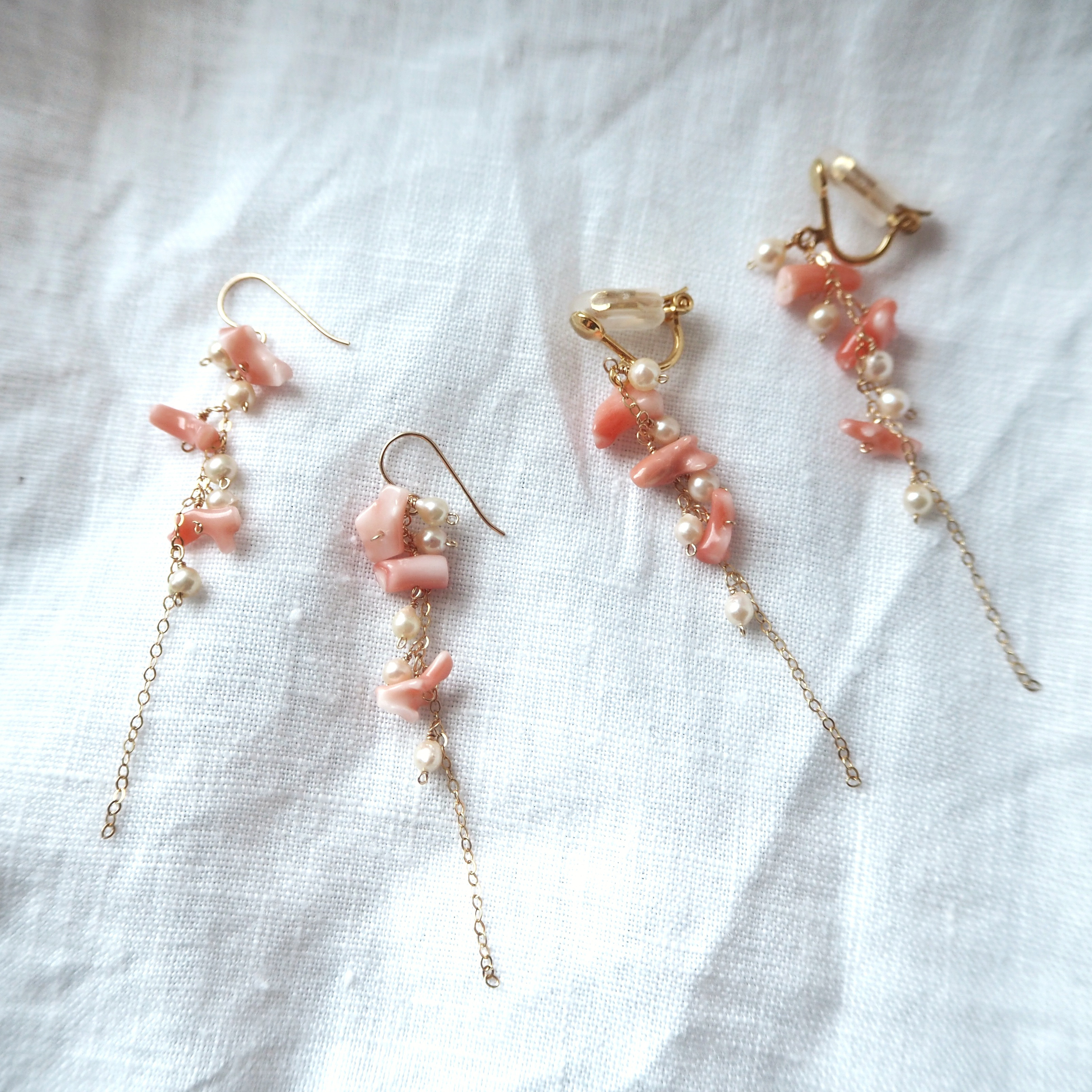 14Kgf×サンゴとあこやベビーパールのピアス(イヤリング)