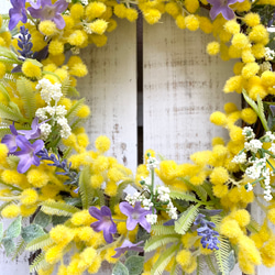 spring wreathe ミモザ・ラベンダー・マリーのふんわりナチュラルリース　＊26cm＊ 4枚目の画像