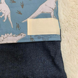 防災頭巾カバー・恐竜水色×デニム・背もたれタイプ・BOYS・入学準備 5枚目の画像