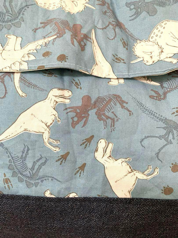 防災頭巾カバー・恐竜水色×デニム・背もたれタイプ・BOYS・入学準備 6枚目の画像