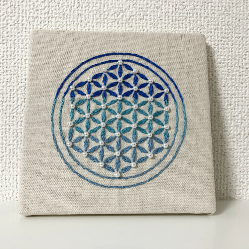 フラワーオブライフ 刺繍パネル カラーセラピー タペストリー