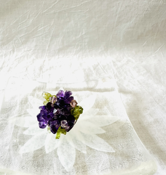 帯留め（アメジスト＆ペリドット）紫陽花 8枚目の画像