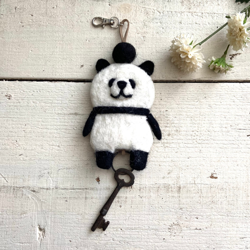 オリジナル 羊毛 フェルト パンダ キーケース ハンドメイド パンダ