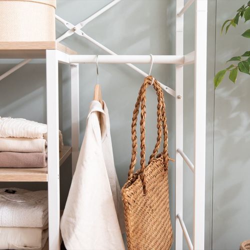 幅60cm】棚付きハンガーラック/ホワイト 棚・シェルフ・ラック