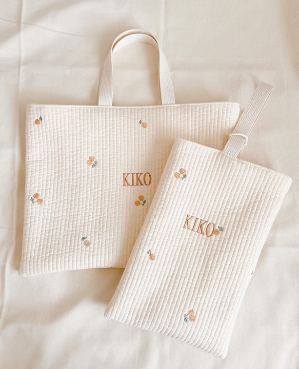 【お名前刺繍】ループ付ヌビレッスンバッグ＋シューズバッグ 9枚目の画像