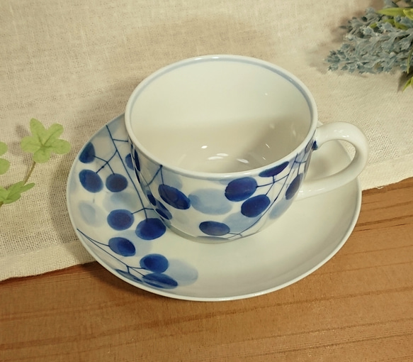 ◆新作◆コーヒーカップ＆ソーサー（天てん）手描き　九谷焼　染付　 8枚目の画像