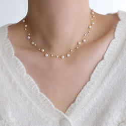 少数量入荷　★CICI★ ステンレス　2連　ステーションパール　ネックレス　K18  金属アレルギー対応　つけっぱなし 1枚目の画像