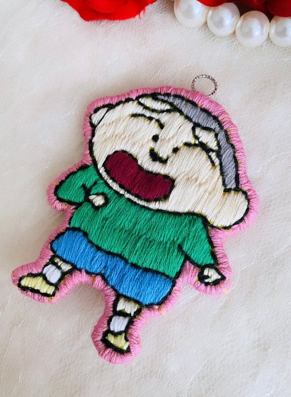 ストラップにもできるワッペン風 刺繍（マサオくん） 2枚目の画像