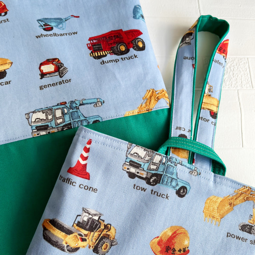 送料無料♬はたらく車柄♬レッスンバッグと上履き入れ、体操服入れ3点