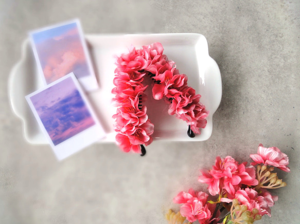 山桜のバナナクリップ ■ サテン生地　濃いピンク色 ■ 満開の山桜 10枚目の画像