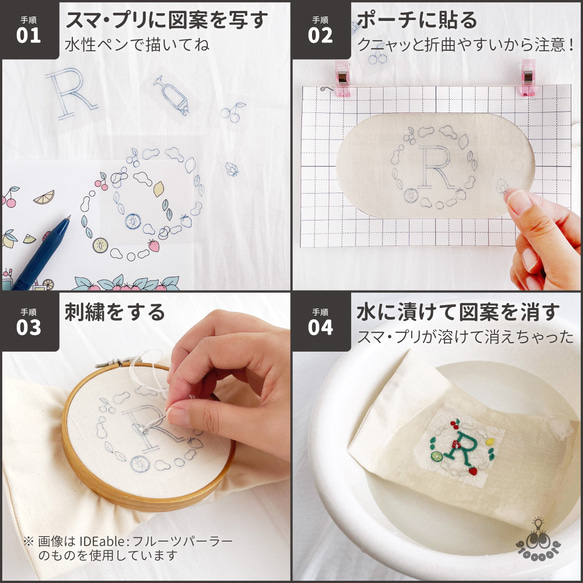 イニシャル デコ 刺繍キット IDEable = フルーツパーラー =：ID_K01 4枚目の画像