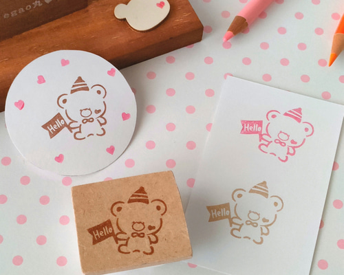 消しゴムはんこNo.413 モフモフくまちゃんとシマエナガ シマエナガ ミニはんこ①』消しゴムはんこ はんこ・スタンプ