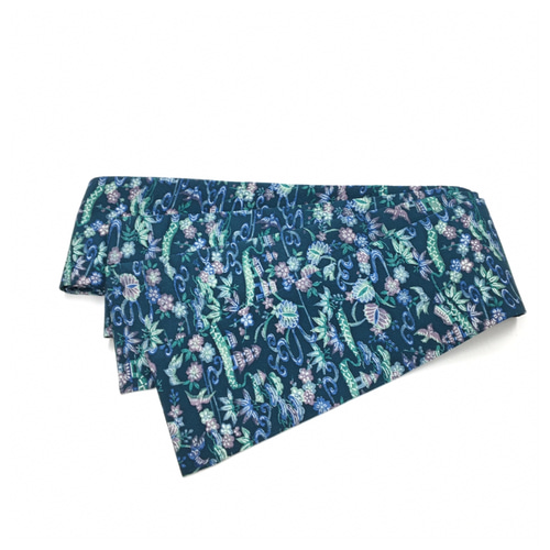 風景柄小紋☆柔らかい正絹縮緬☆青系 花柄 風景柄 青色花柄小紋着物正絹