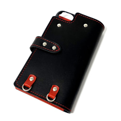 送料無料 手帳型 スマホケース iPhone 6 6s 7 8 SE 第二世代 第三世代 用 革 ブラック レッド 3枚目の画像