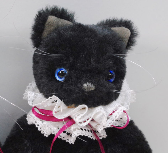 《送料無料》黒色の子猫・青目　レースの襟飾り 1枚目の画像