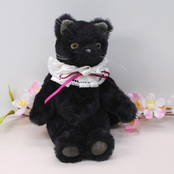 《送料無料》黒色の子猫・みどり目　レースの襟飾り22cm 7枚目の画像
