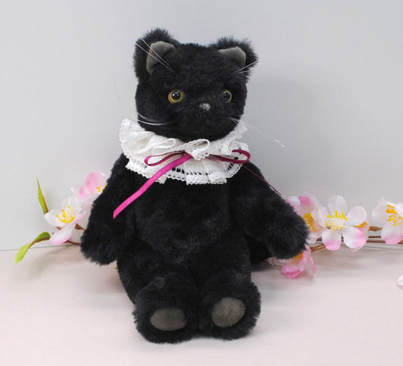 《送料無料》黒色の子猫・みどり目　レースの襟飾り22cm 7枚目の画像