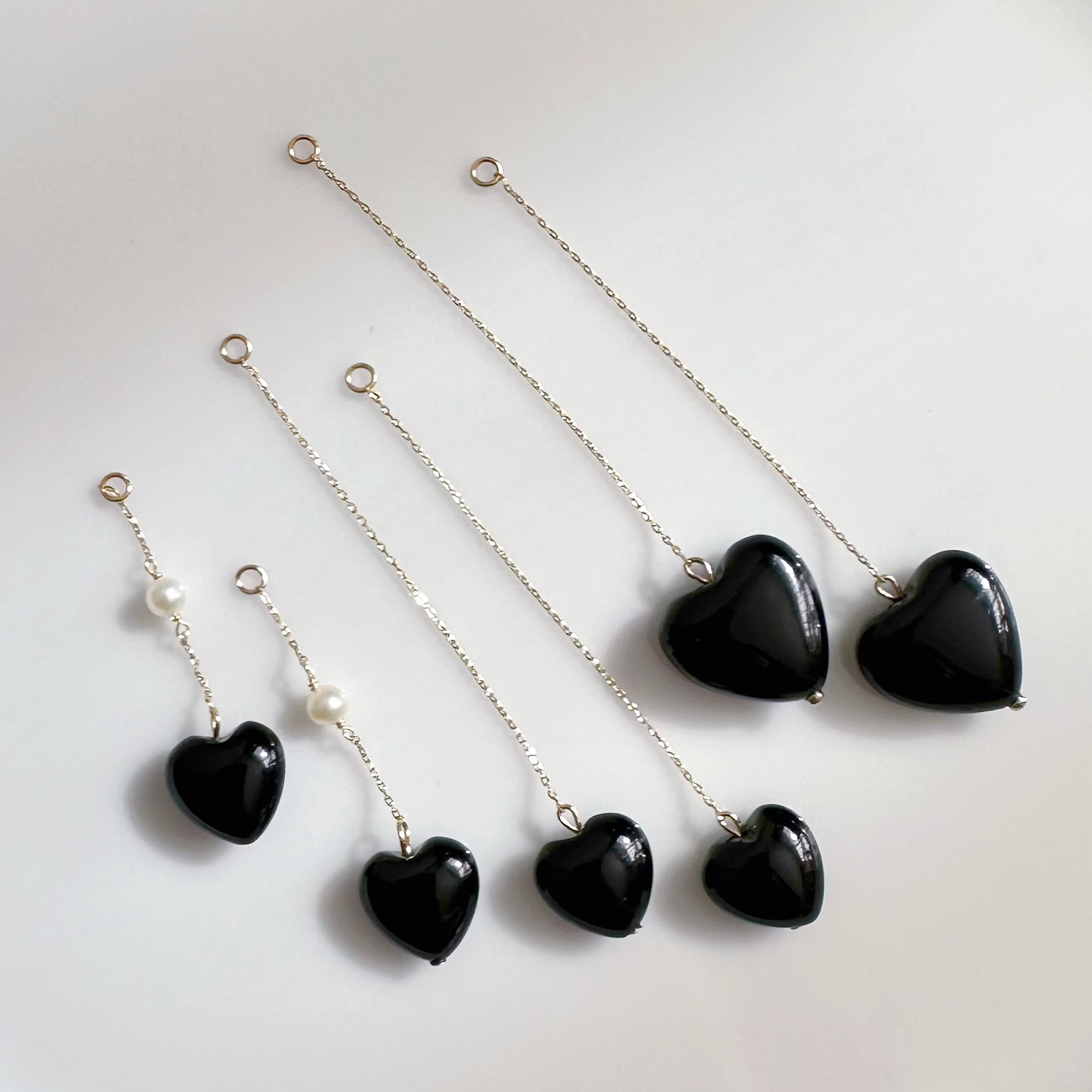 k10/k18 オニキス ハート　ロングチェーン　チャーム　ピアス　イヤリング　大
