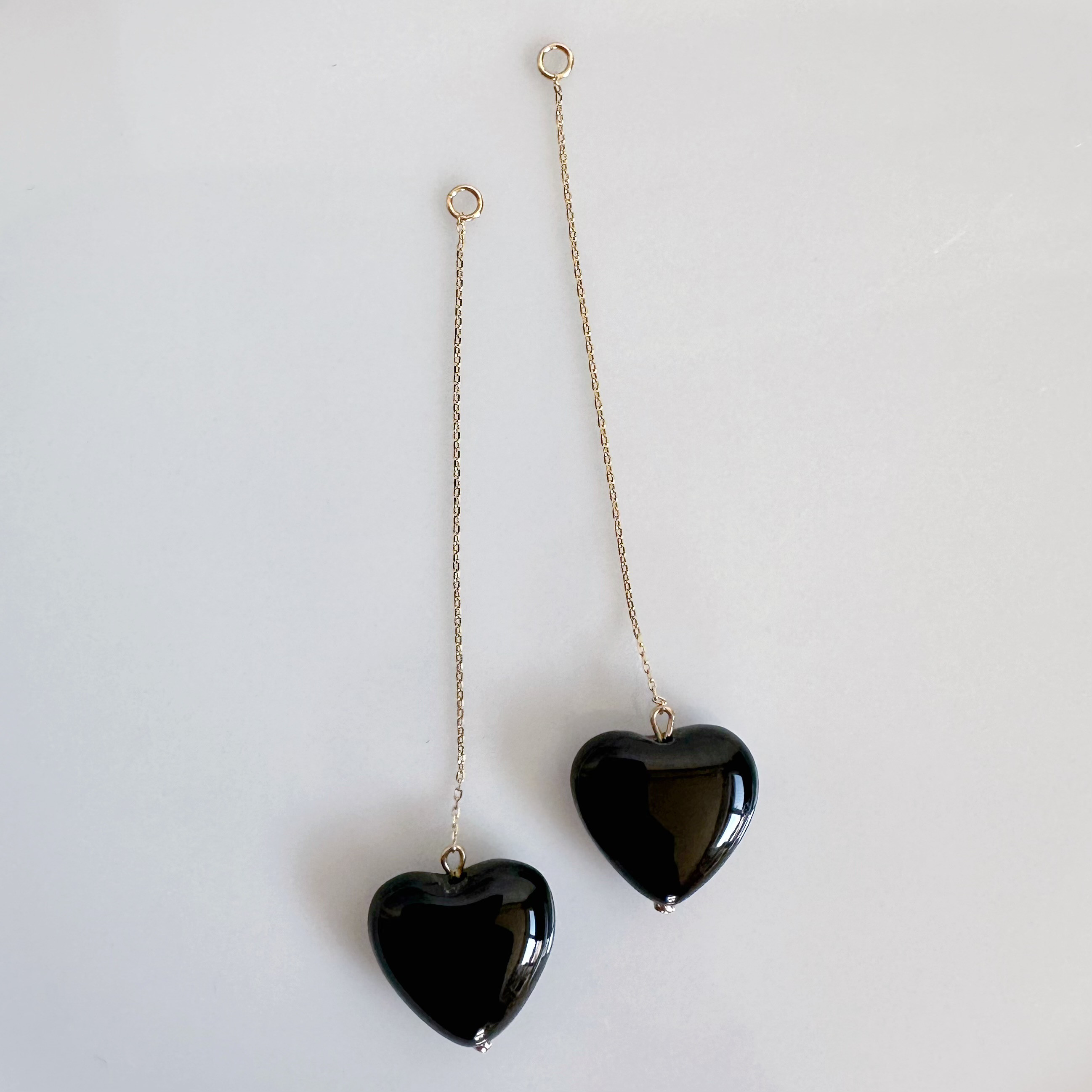 k10/k18 オニキス ハート　ロングチェーン　チャーム　ピアス　イヤリング　大