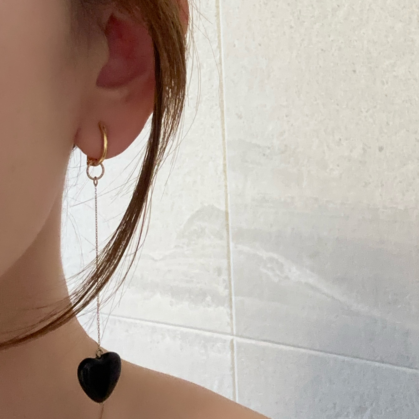 k10/k18 オニキス ハート　ロングチェーン　チャーム　ピアス　イヤリング　大