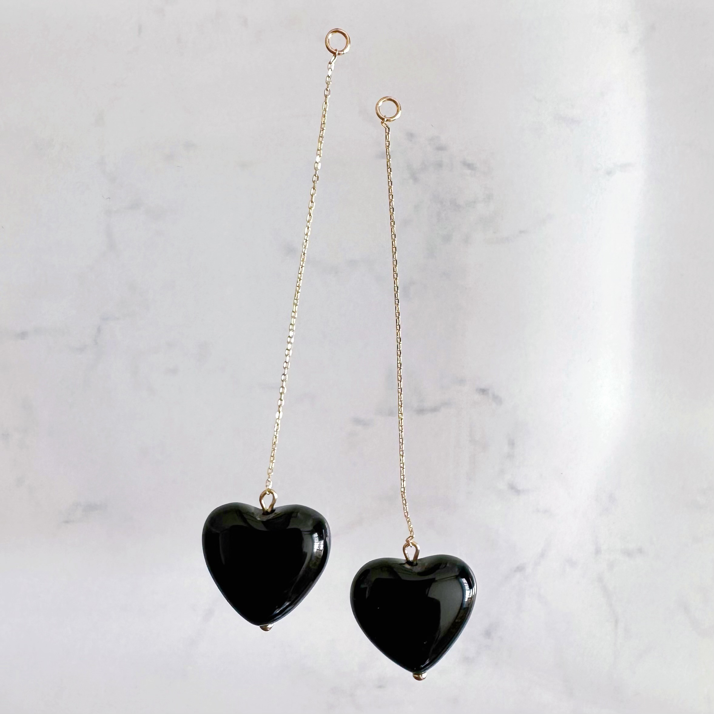 k10/k18 オニキス ハート　ロングチェーン　チャーム　ピアス　イヤリング　大