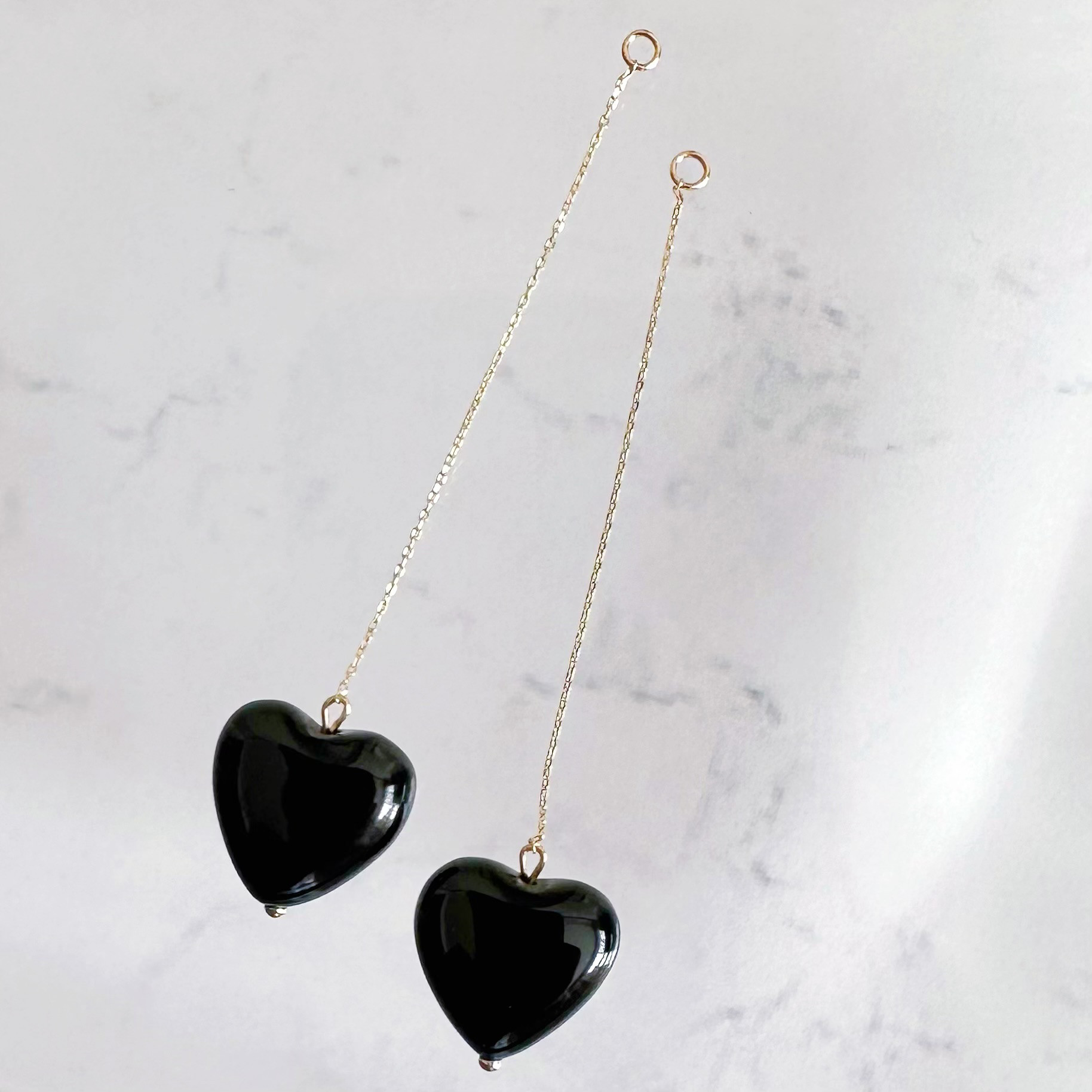 k10/k18 オニキス ハート　ロングチェーン　チャーム　ピアス　イヤリング　大