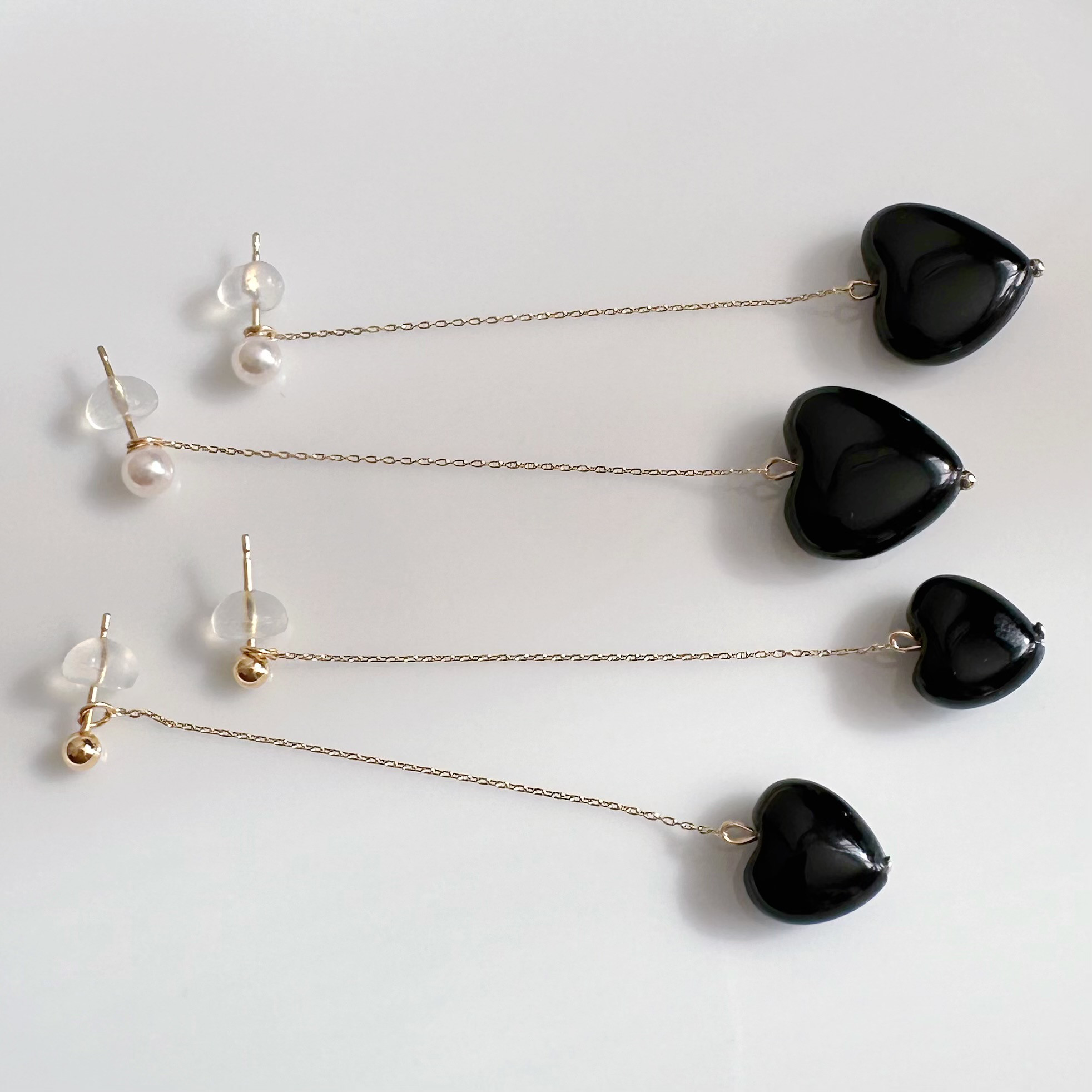 k10/k18 オニキス ハート　ロングチェーン　チャーム　ピアス　イヤリング　大